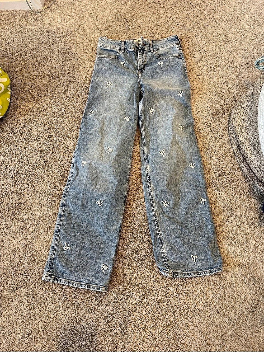 Abercrombie Kids High Rise Wide Leg Bow Jeans Girls 11/12 long
